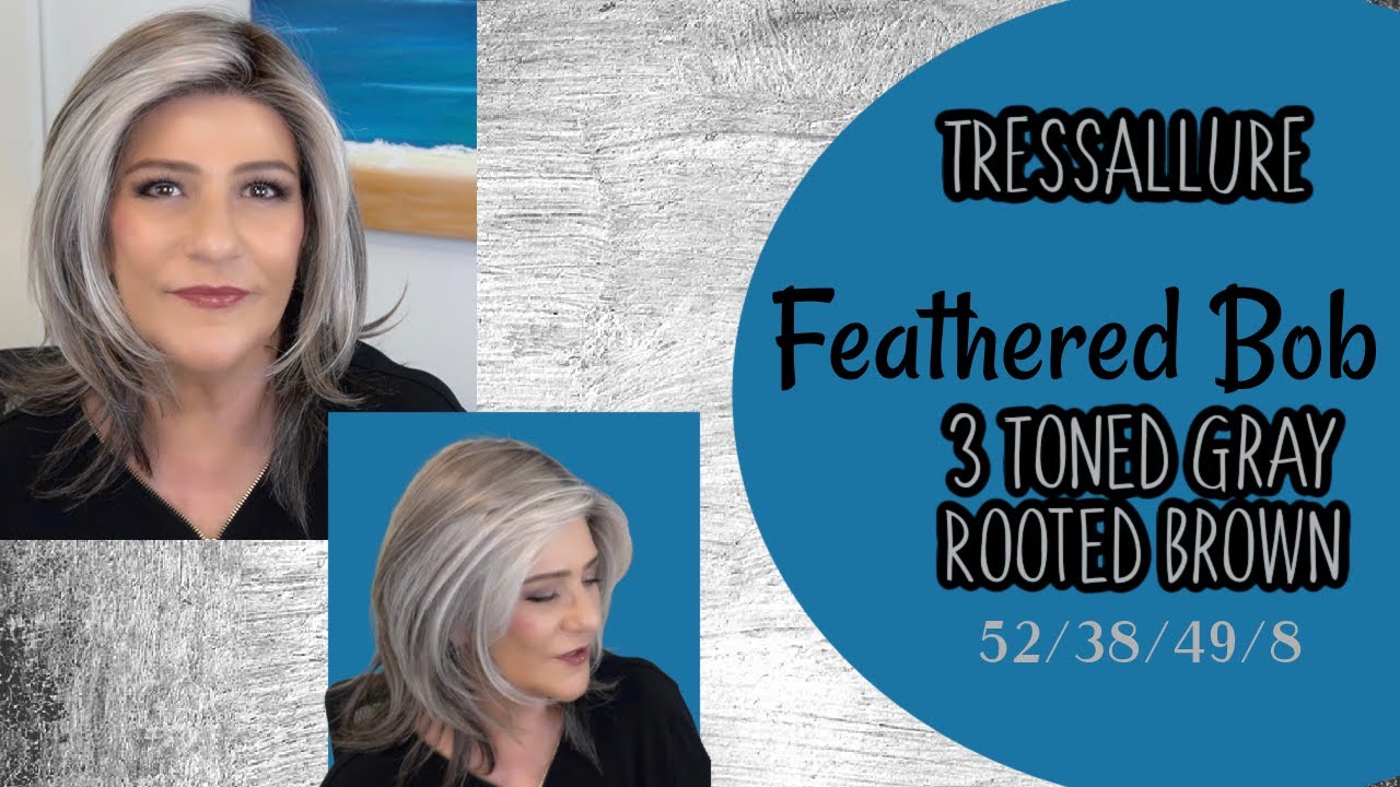 TressAllure | FEATHERED BOB | 3 Toned Grey Rooted Brown (52/38/49/8)