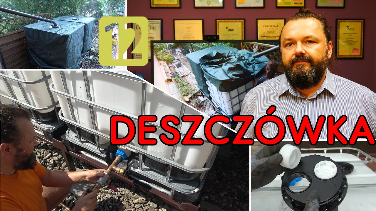 Zbiornik na deszczówkę. Zbieranie deszczówki do podlewania roślin w ogrodzie.