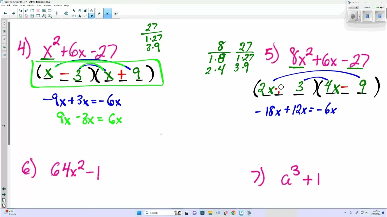 Algebra 2 Factoring Review Full