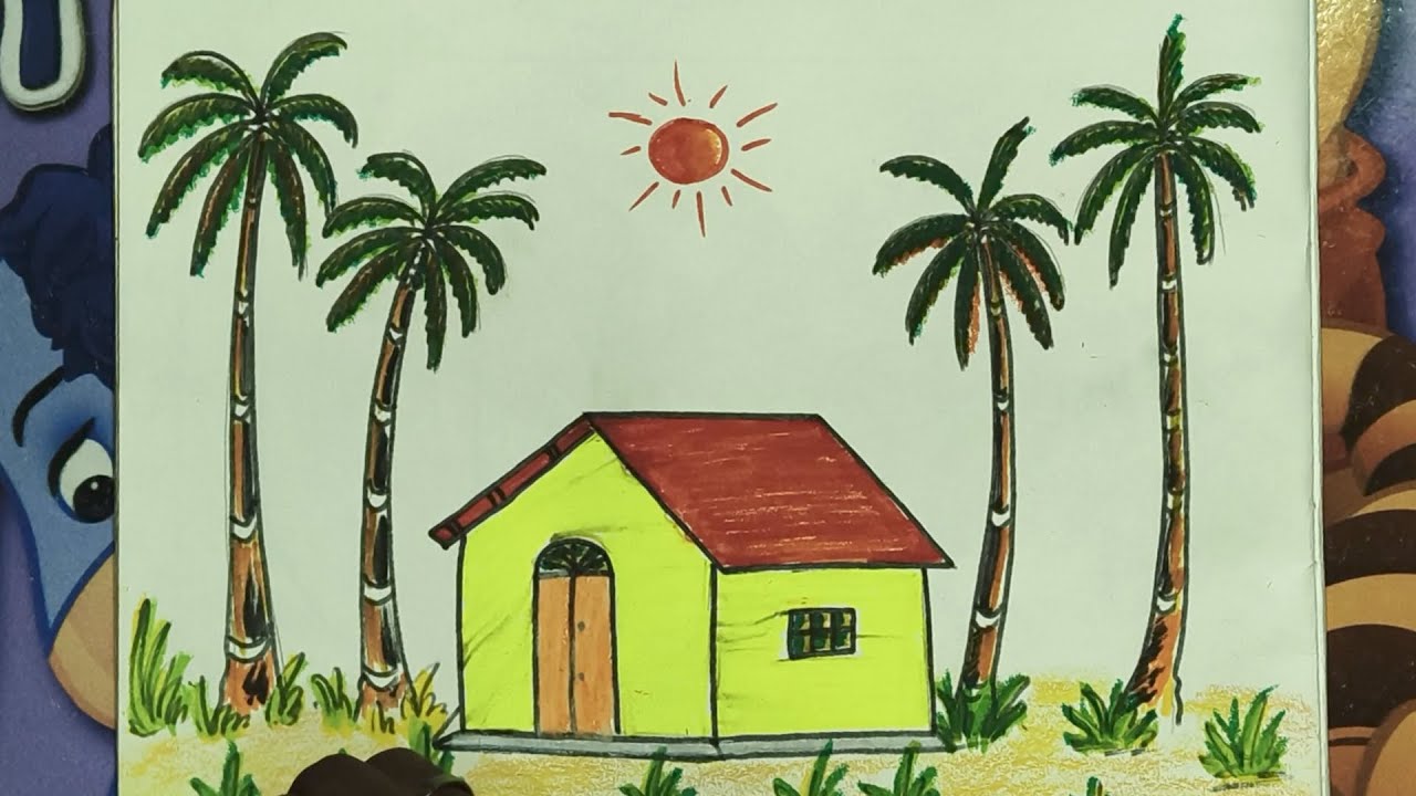 How to Draw a Village House Scenery | Easy Drawing