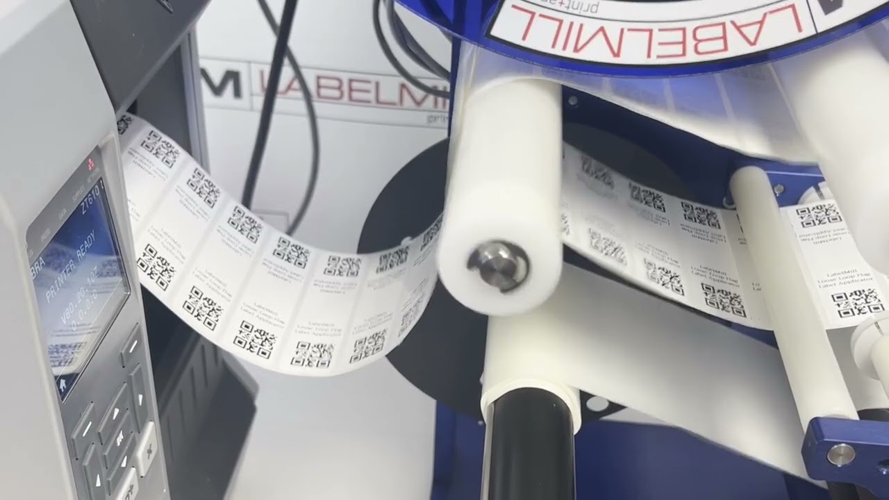 LabelMill LM1012TTS Pneumatic Flag Label Applicator System Loose-Looped to Zebra ZT610 Printer