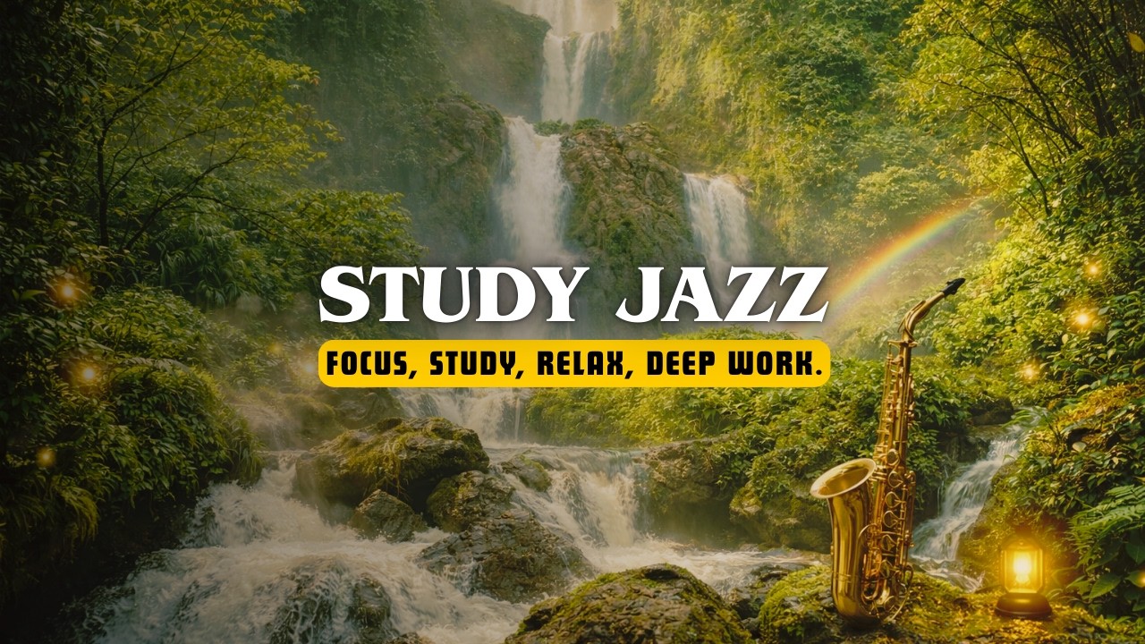 RELAXING LOFI JAZZ STUDY WORK MUSIC 🌿 PEACEFUL FOREST WATERFALL AMBIENCE