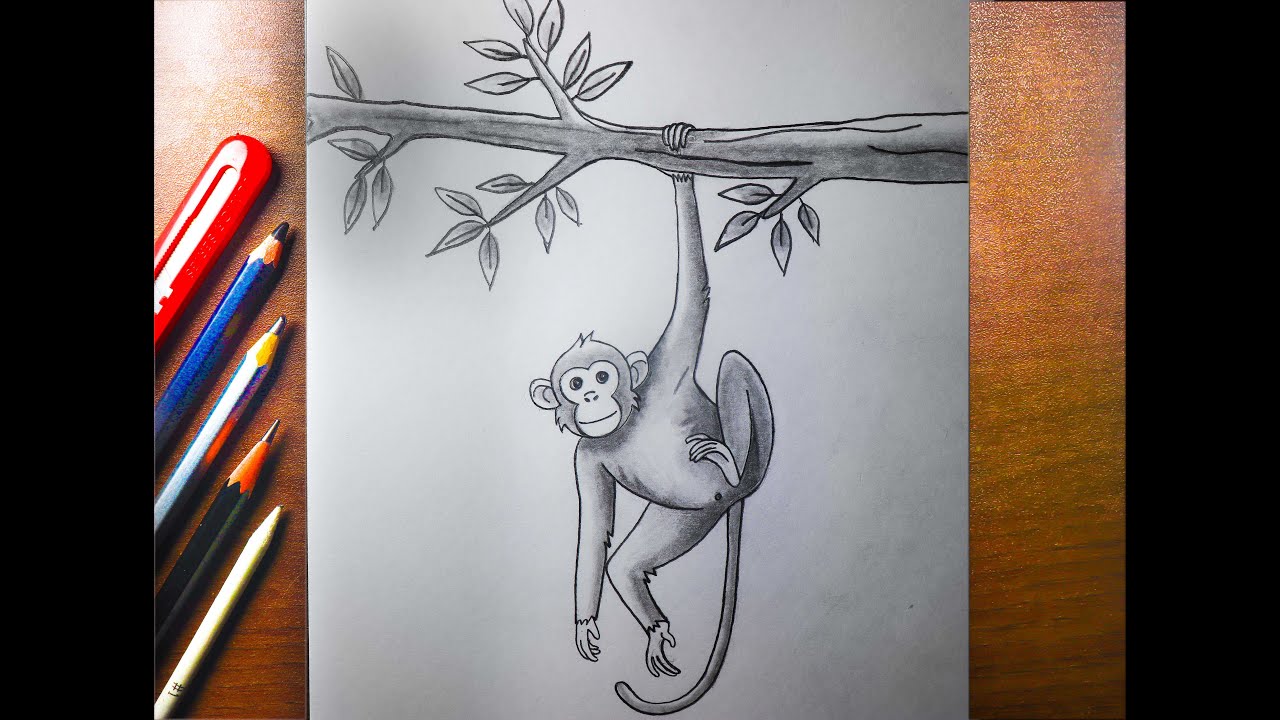 Monkey Drawing/ How To Draw Monkey on a Tree/ How To draw Monkey Easy steps/ Drawing For Kids