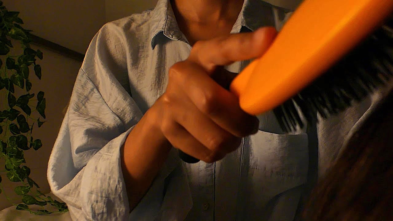 ASMR sleepy hair brushing & scalp scratching 🌧️ while raining