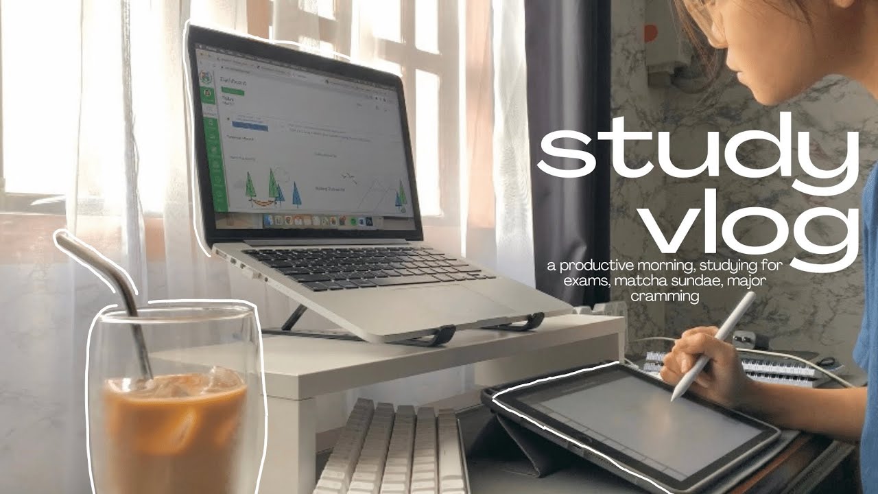 study vlog 🥞 a productive morning, studying for exams, matcha sundae, major cramming