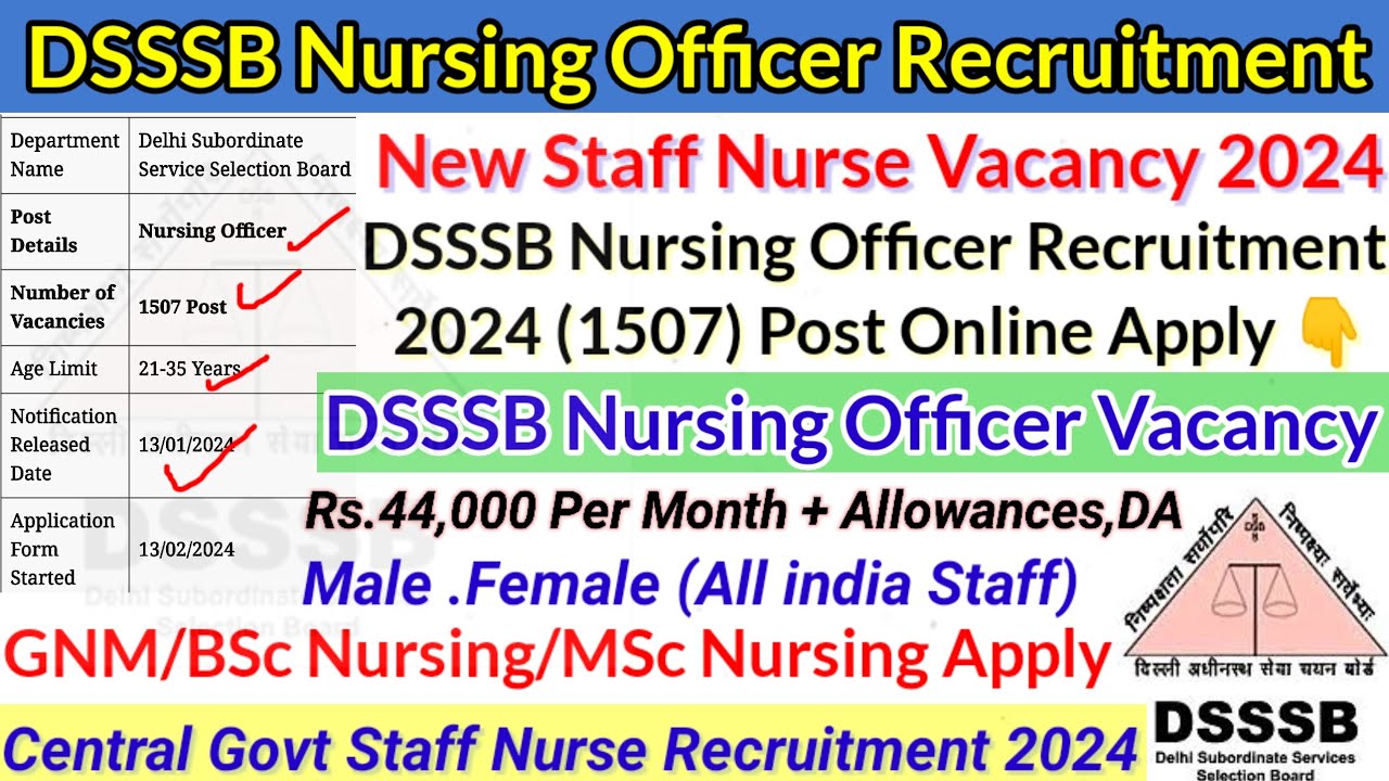 DSSSB Staff Nurse Vacancy 2024,Staff Nurse Vacancy2024,Dsssb Nursing Officer Vacancy,Nursing Vacancy