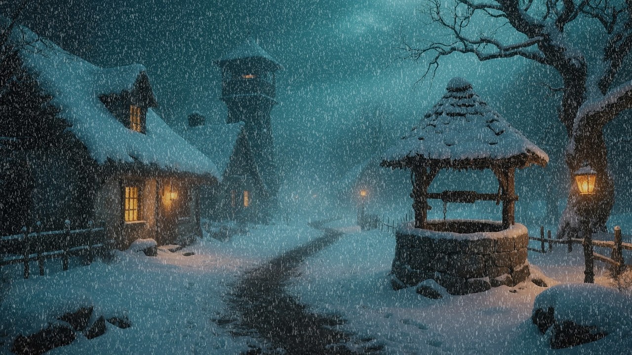 Brutal Snowfall on the Medieval Village - Howling Snowstorm Sound