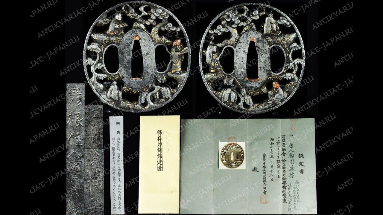 Японская цуба мару-гата со скульптурным рельефом нику-бори эра Эдо