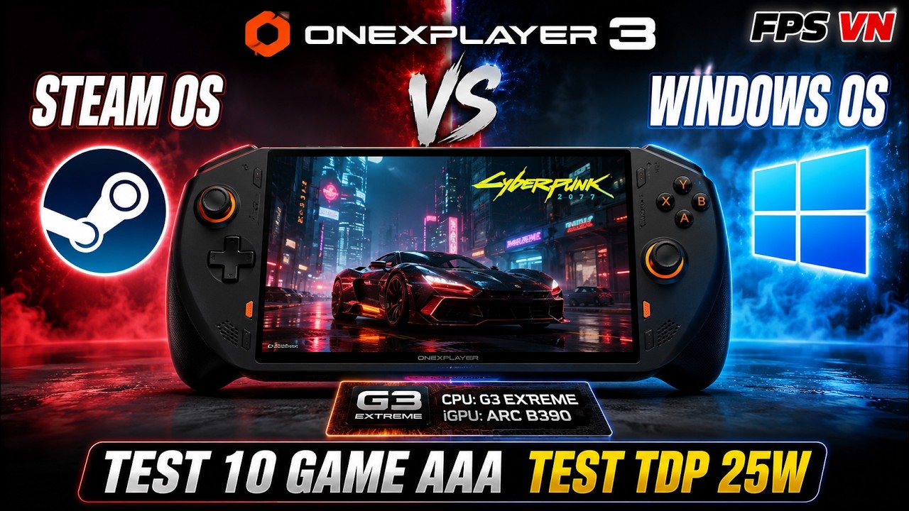 OneXPlayer 3 G3 Extreme ARC B390 Test Steam OS Vs Window OS TDP 25W Test 10 Game AAA 1080P