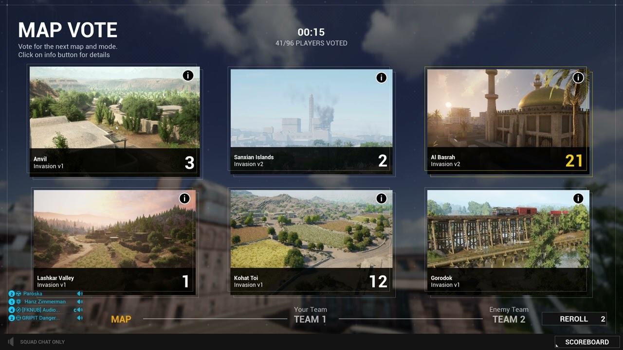The usual Squad map voting experience