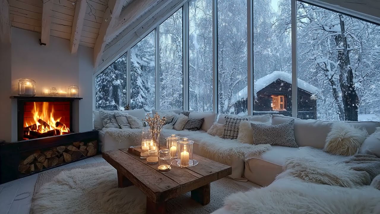 ❄️🌱 Winter Piano Lounge in a Cozy White Room with Fire and Flowers for 3 Hours of Peace