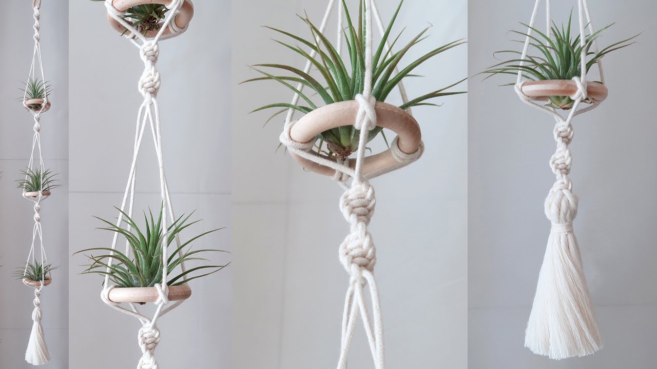 DIY Macrame Air Plant Hanger  / 마크라메 이오난사 행거 / Suspensión Macrame Air Plant