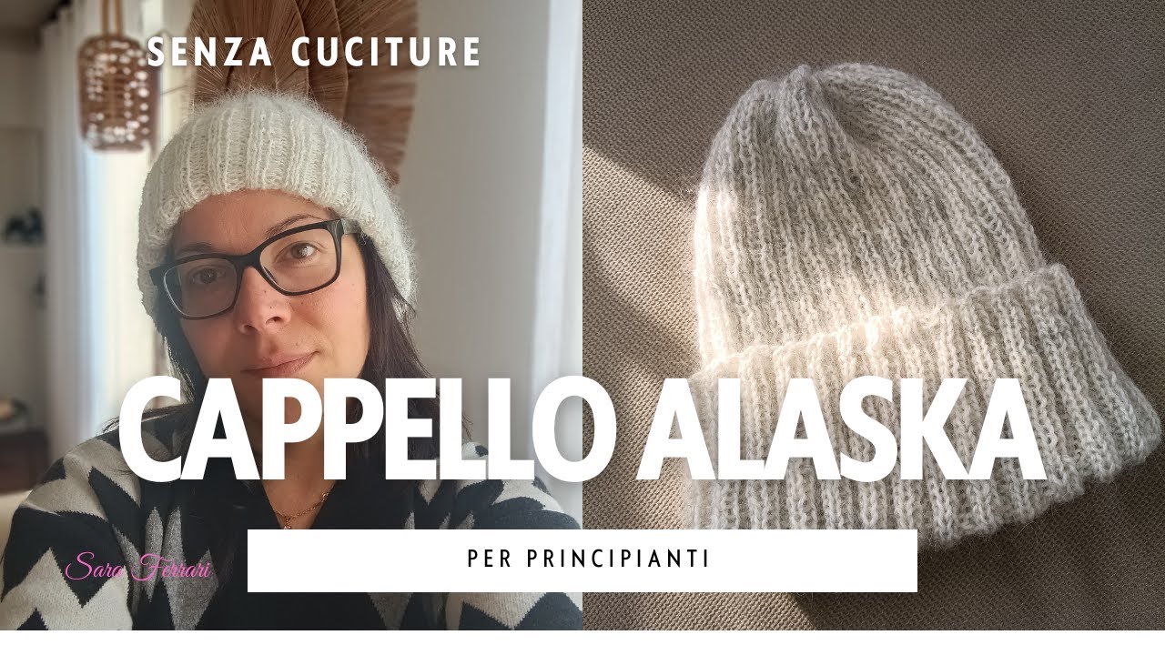 cappello con i ferri circolari a coste