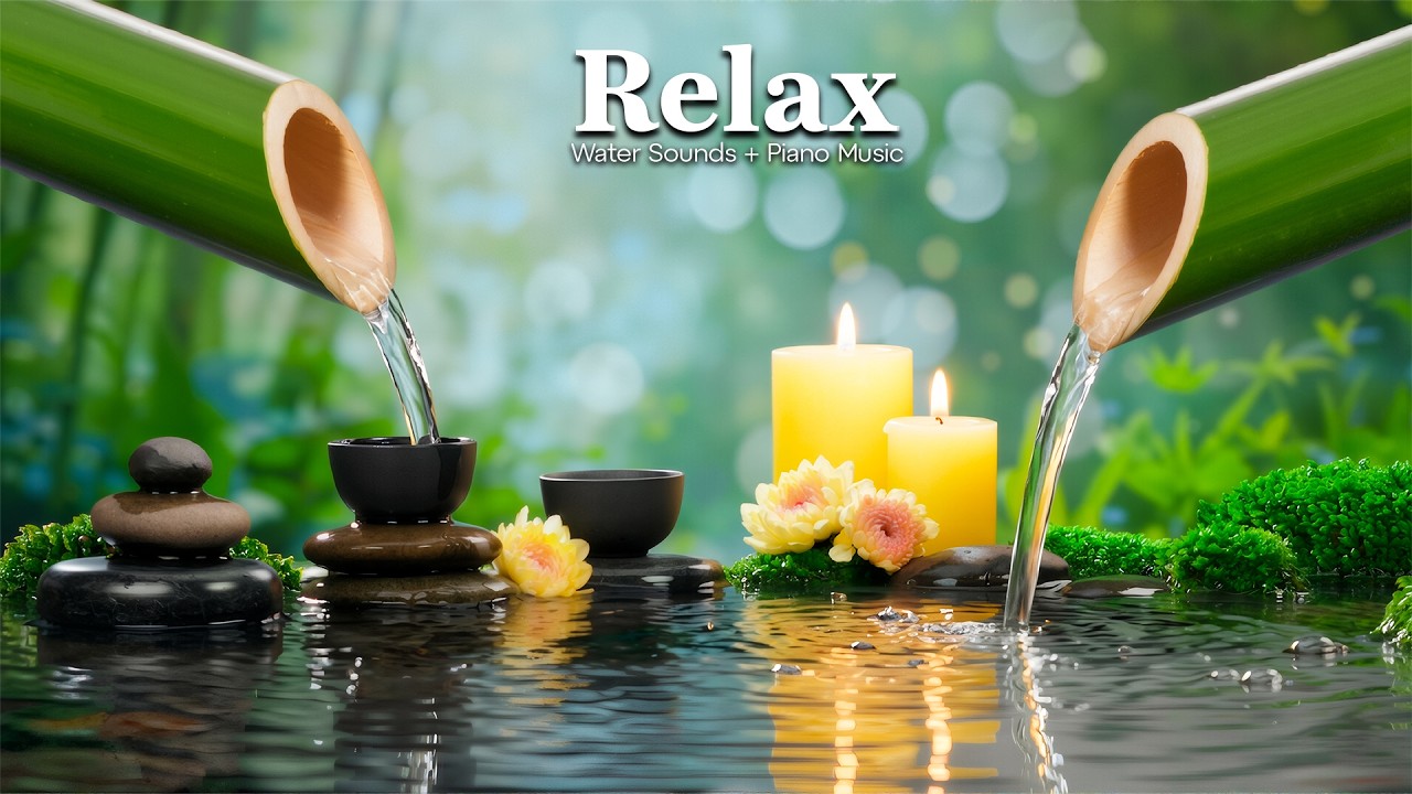 Relaxing Sleep Music + Bamboo Water Sounds 🌿 Relieve Stress, Anxiety & Depression, Calm Mind & Body