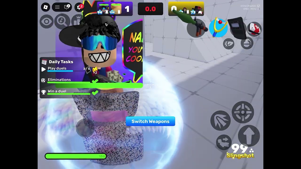 Unlocking the sling shot and then trying it out!