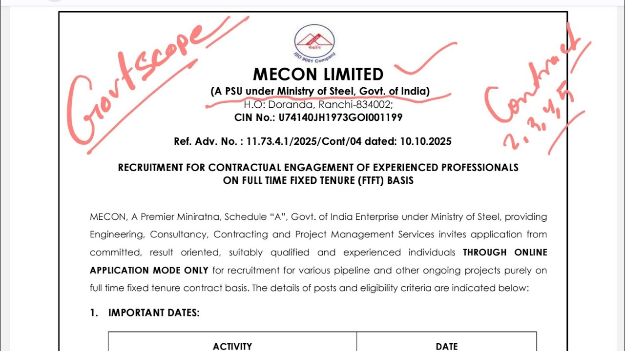 🔥 Набор в MECON Limited 2025 | Работа в государственном учреждении PSU | Контрактная работа | Под...