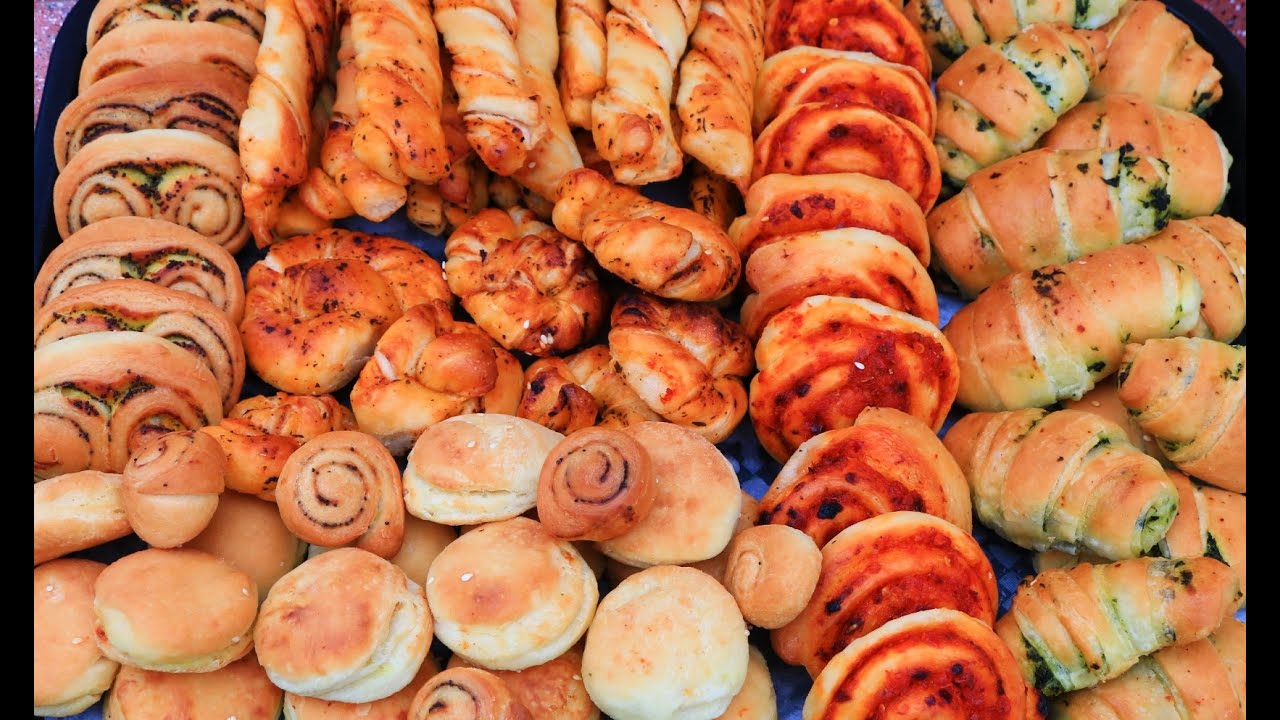 Posna peciva od JEDNOG testa različitog ukusa i oblika kiflice, pužići,  pogačice.Koktel Peciva🥐🥖🥨