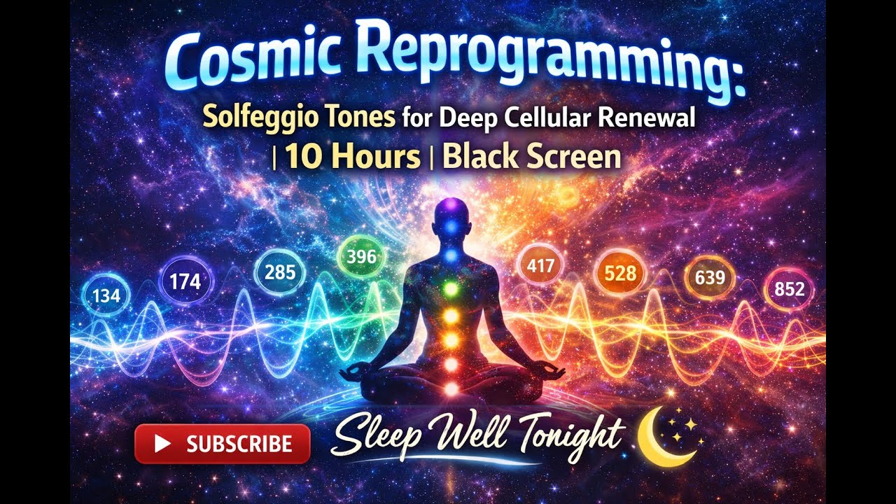 Cosmic Reprogramming: Solfeggio Tones for Deep Cellular Renewal | 10 Hours | Black Screen | No Ads