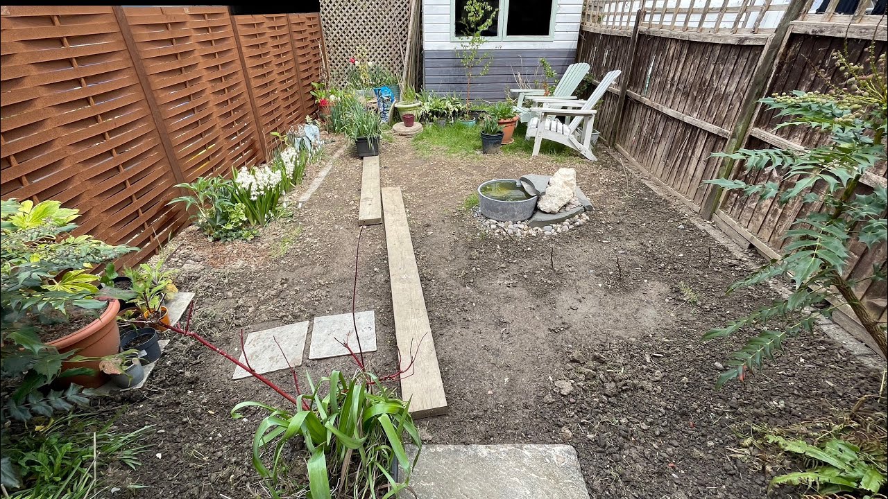 Small north facing garden end of April 2025.