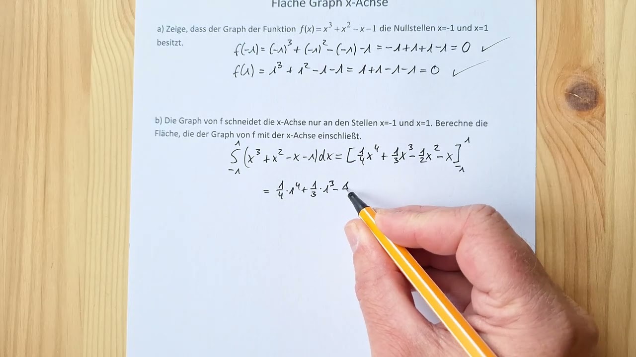 Fläche Graph x-Achse. Gegebene Nullstellen vorher rechnerisch zeigen.