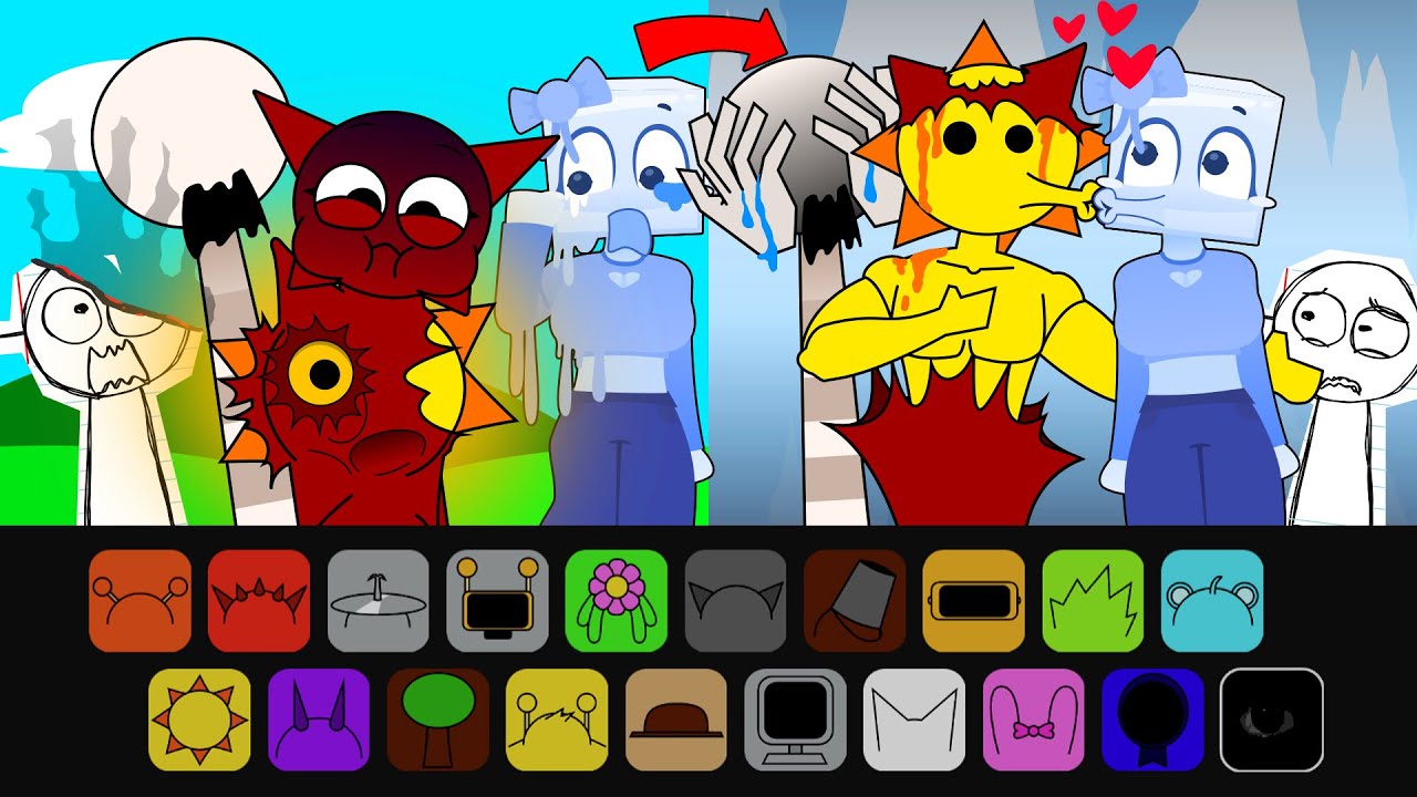 Sprunki Retake OC Vs Cool As Ice Sinner Edition, Mroona x Wyrum Sacrificed for Iciella x Mr.Sun Love