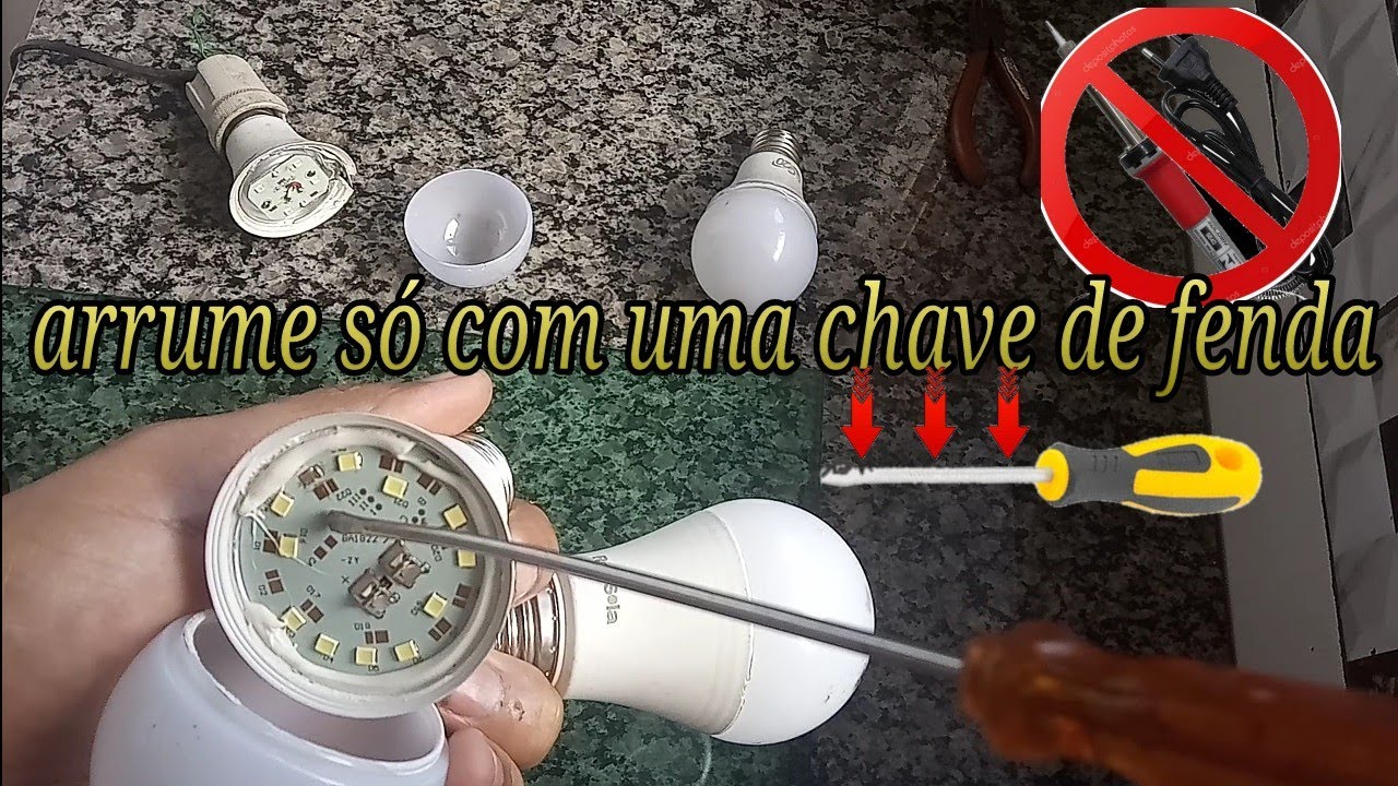 como consertar lampada de LED sem ferro de solda só com uma chave de fenda muito fácil menos de 1min