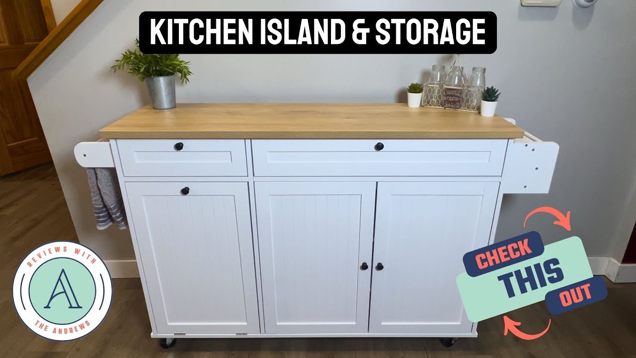 Beautiful Rolling Kitchen Island Cart with Fold Up Leaf & Plenty of Storage