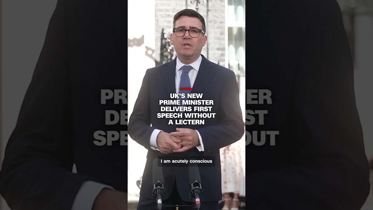 UK's new prime minister delivers first speech without a lectern