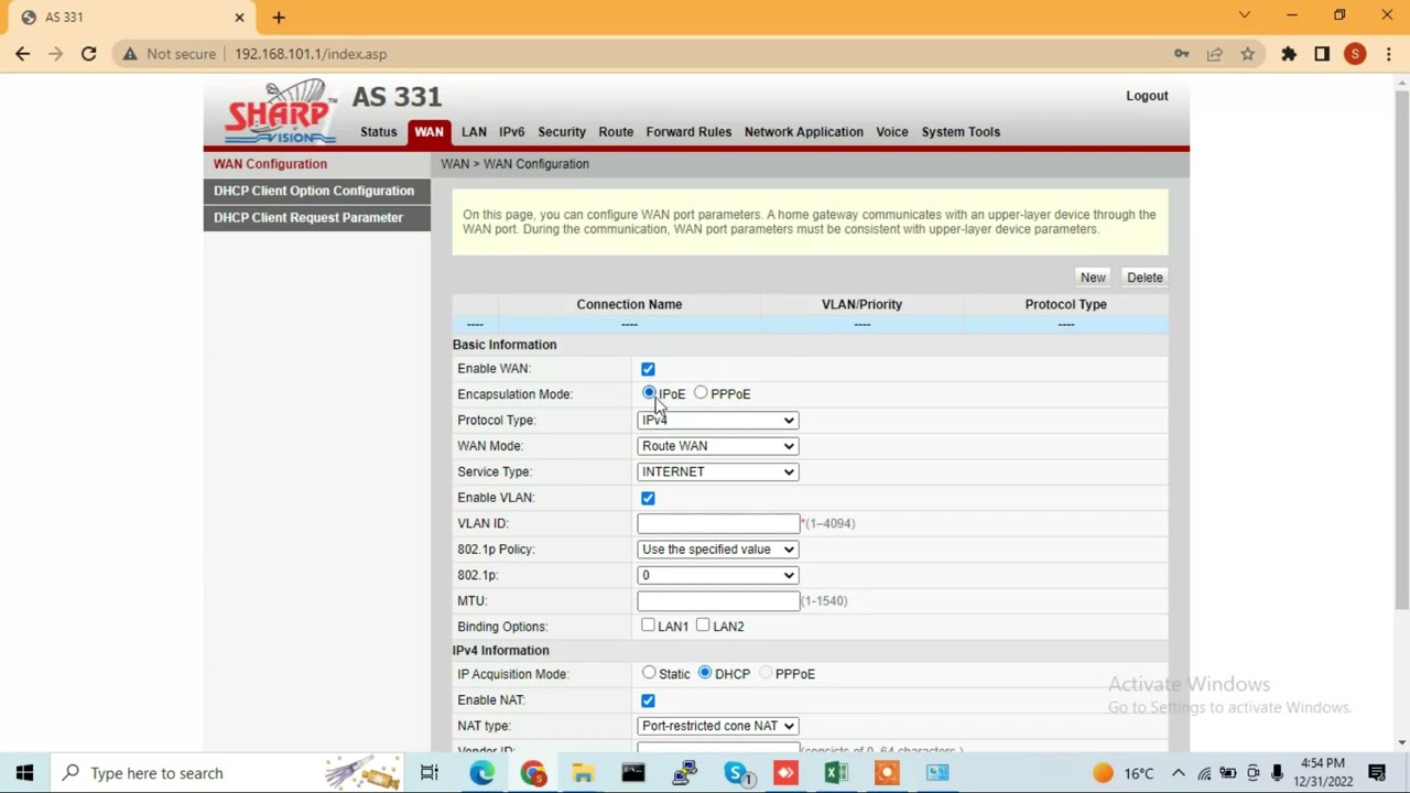 AS331 ONT configuration | Sharp vision ONU configuration PPPoE Mode