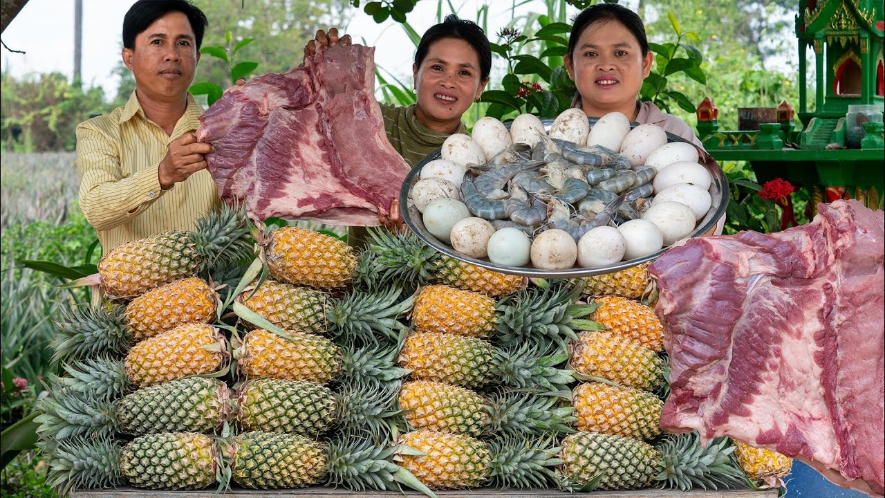 ULTIMATE GIANT Pineapple FEAST! 🍍 Fermented Fish Paste & Pork Belly Roasted on FIRE