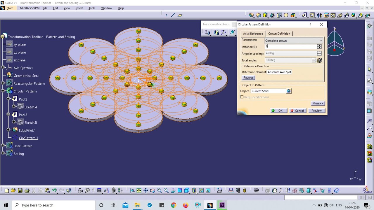 Pattern and Scale Command || Transformation Features Toolbar || Catia V5 Tutorial