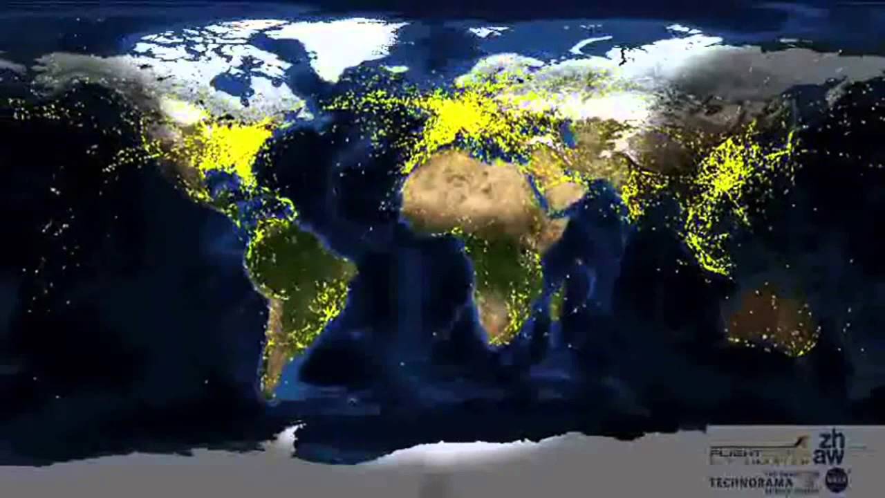 Trafego a&eacute;reo mundial em 24 horas