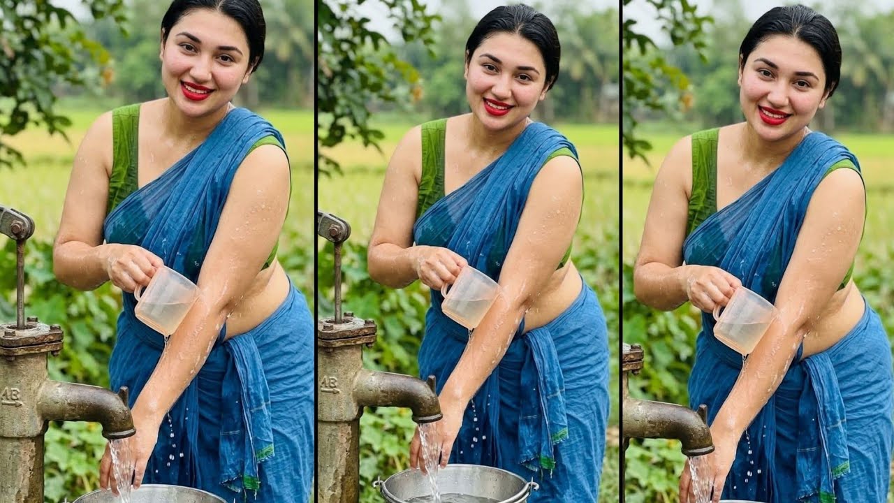 গ্রামের টিউবওয়েলের পানি দিয়ে গোসল করলেন অপু বিশ্বাস!Binodon tv