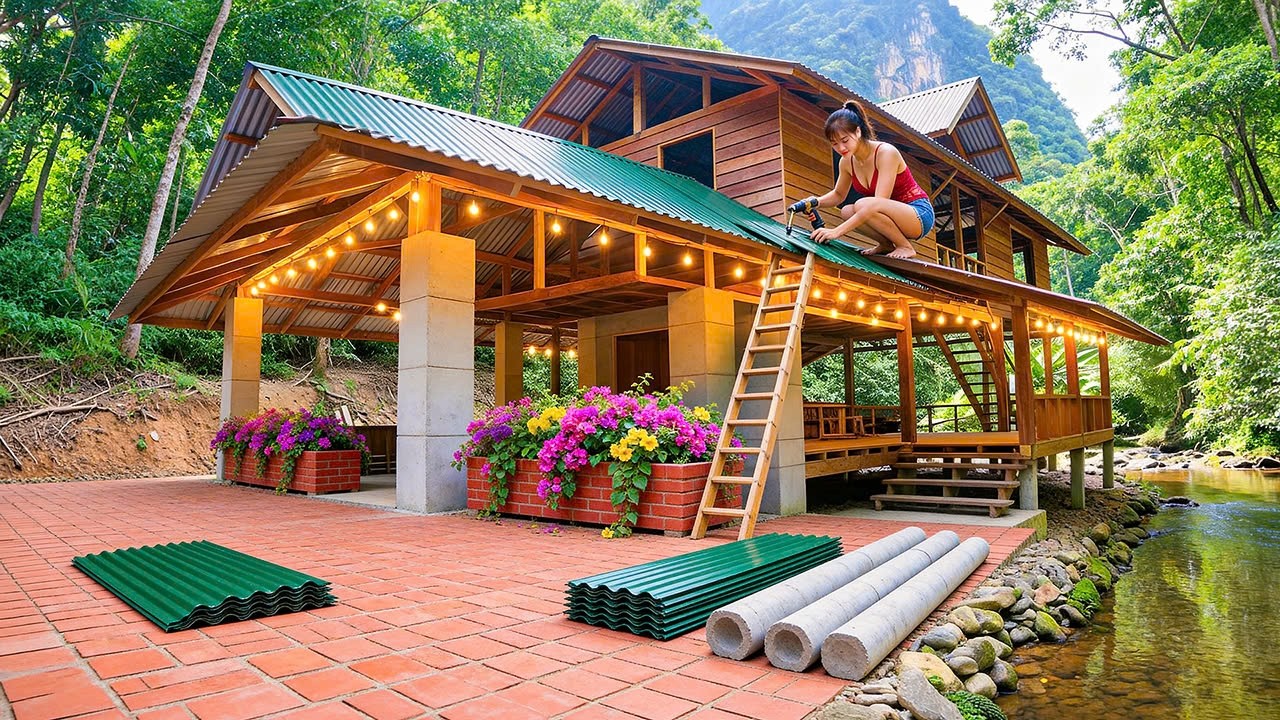 TIMELAPSE - Building a Hut with Concrete Pillars & a Corrugated Iron Roof
