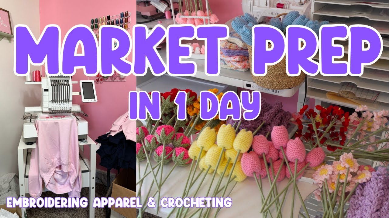 Craft Fair Prep Vlog 💜 Embroidering Apparel ✨ Crocheting Flowers 🌷 Small Business Owner