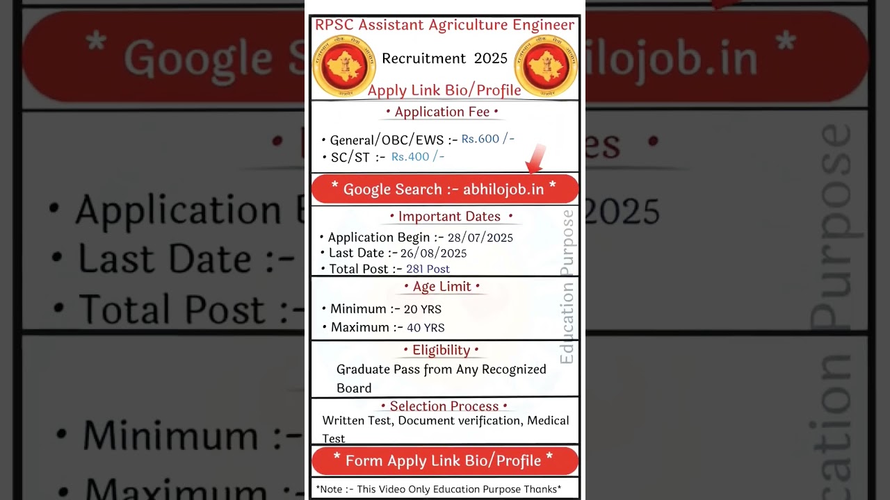 RPSC AAE  Vacancy 2025 | RPSC Agriculture Assistant Engineering Vacancy 2025 