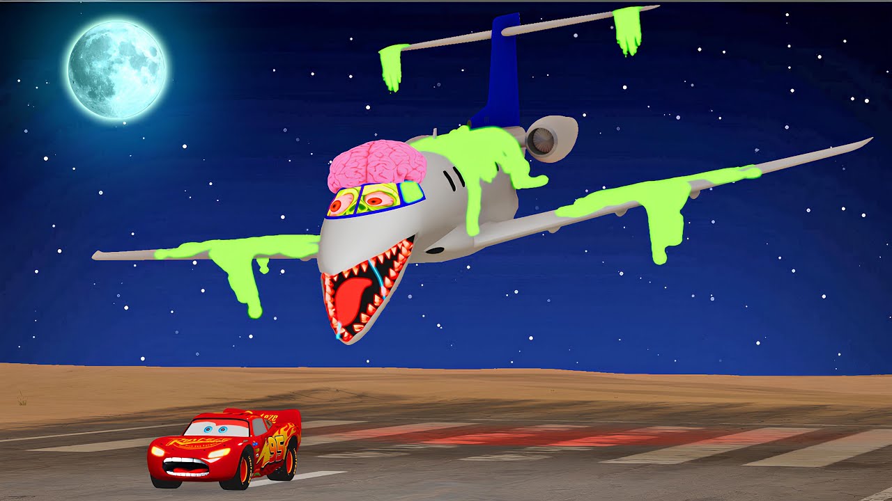 😱Horror Story | LARGE BUSINESS JET SLIME ZOMBIE 🆚 McQueen😱| BeamNG Drive