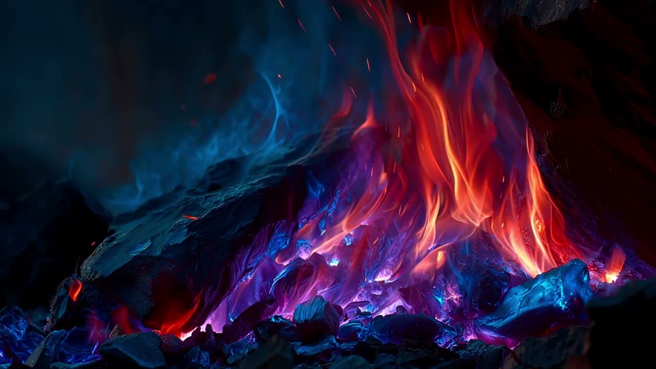 Enchanted Blue Fire 4K 🔥 Relaxing Crackling Fireplace Sounds | 1 Hour Ambience