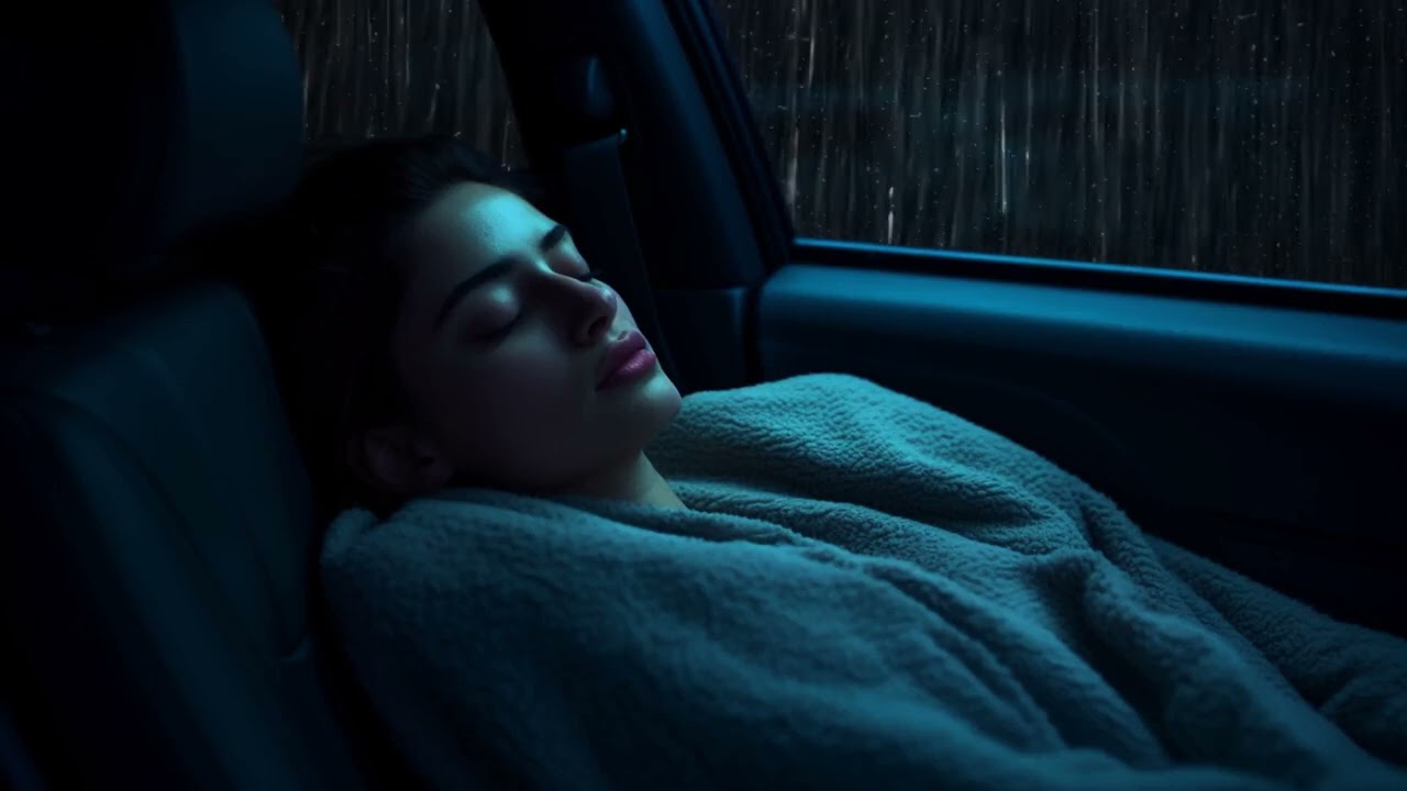 Deep Sleep Therapy with Heavy Rainstorm & Powerful Thunder Sounds on Car in Rainforest at Night