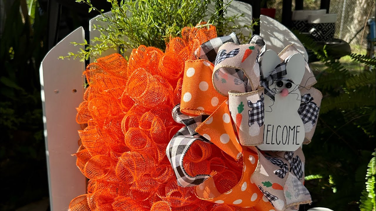 Make This Easter Carrot Deco Mesh Wreath ( Dollar Tree Frame and Mesh!)