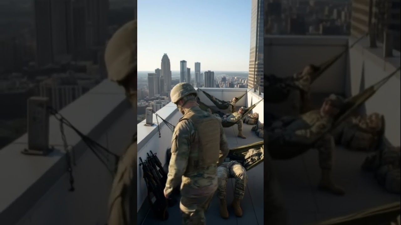 National Guard troops in their crows nest catching some zzzs…