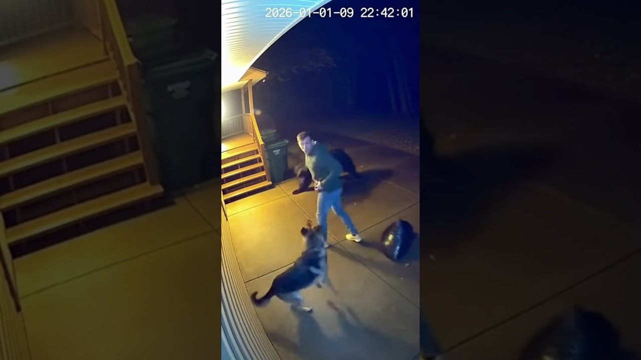 Night Driveway Shock—Dog Stops a Bear Charge (Security Cam) 🛡️