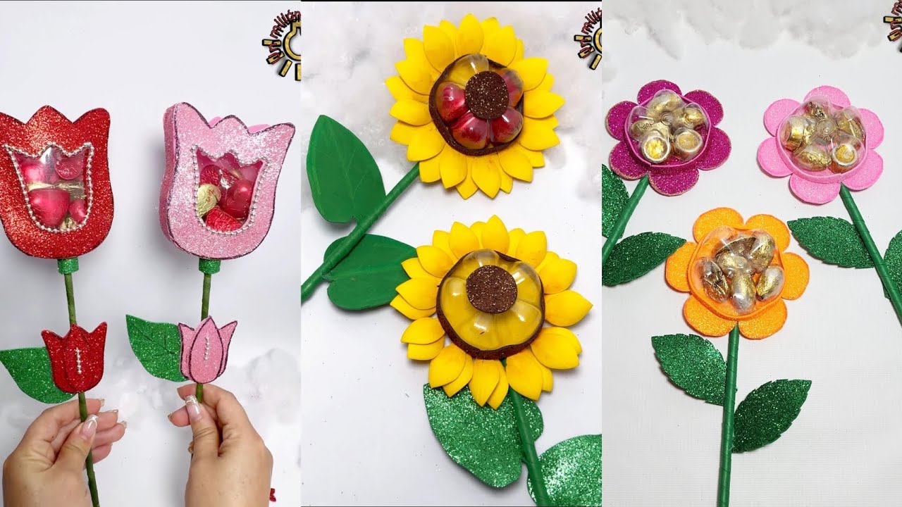 TRES IDEAS DE DULCEROS🌸 en forma de flores te enseñamos a realizarlas paso a paso 