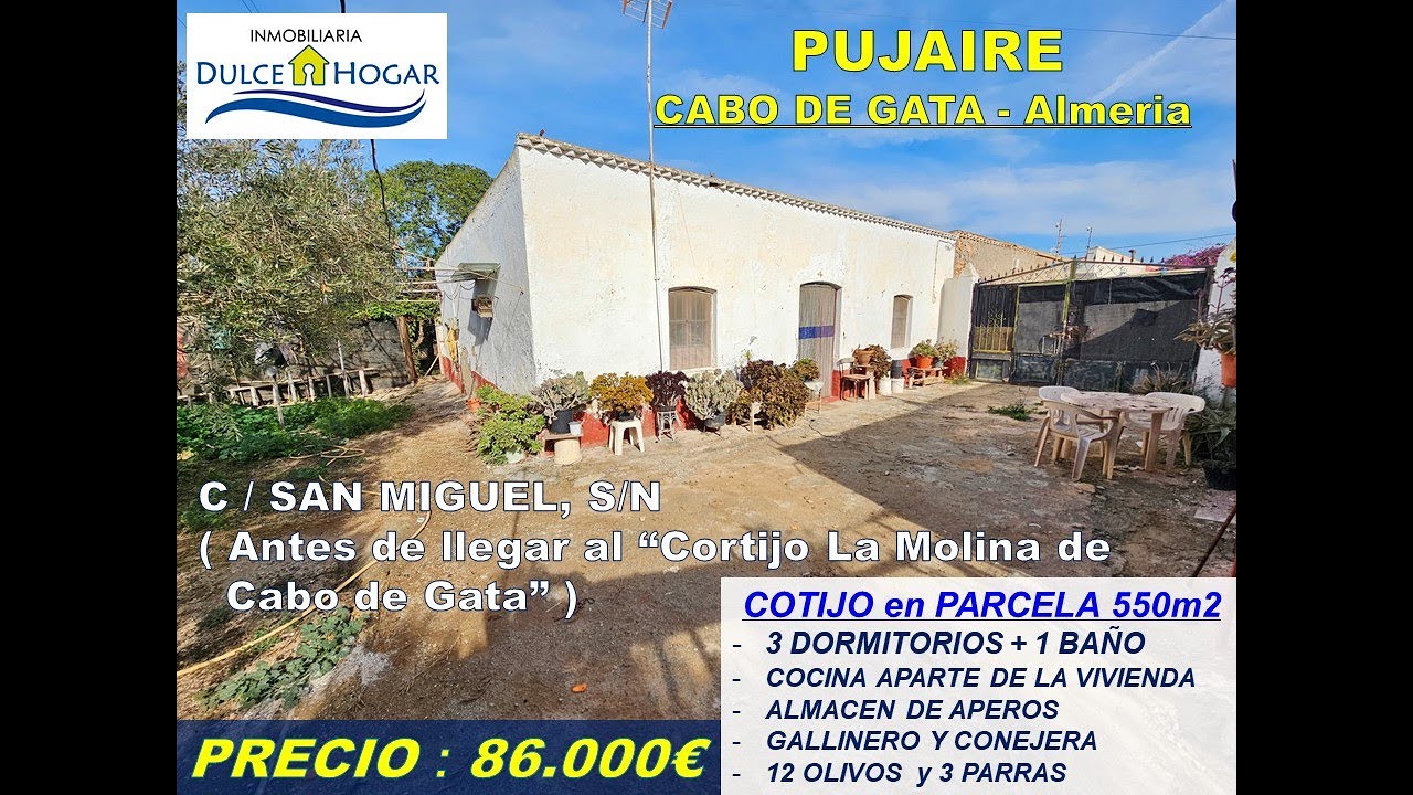EN VENTA CASA-CORTIJO EN PUJAIRE ( CABO DE GATA - ALMERIA ) EN PARCELA DE 550m2