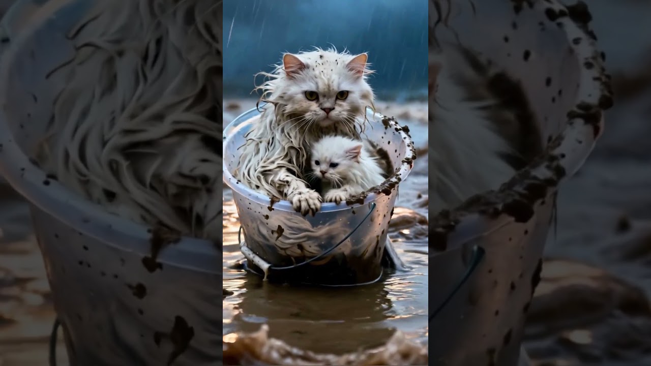Mother Cat and Kitten Trapped in a Bucket During Flash Flood 😭🐱🌊