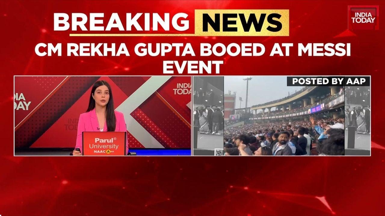 Delhi CM Rekha Gupta Booed With &lsquo;AQI&rsquo; Chants During Lionel Messi&rsquo;s India Tour Finale