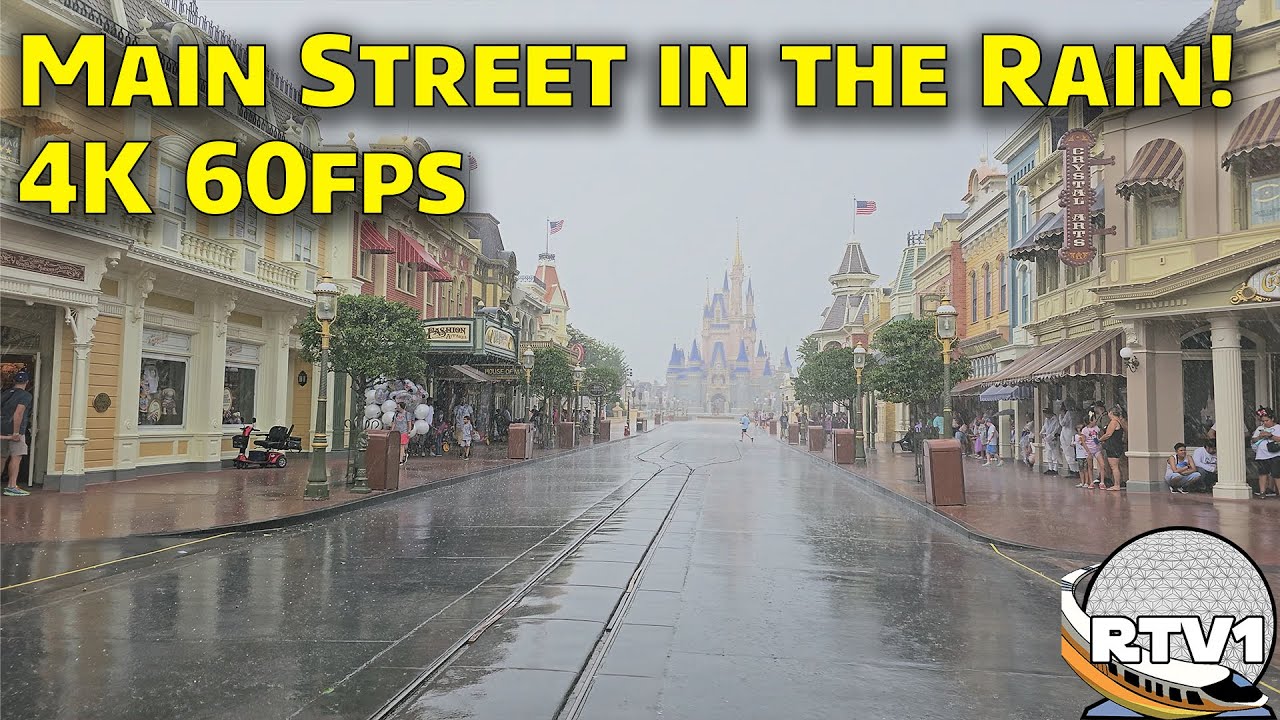 Main Street USA Relaxing Stroll Ending with a Rain Shower - 4K 60fps