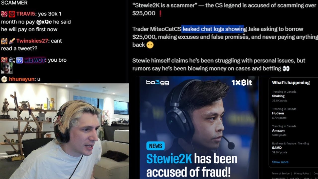 xQc отреагировал на разоблачение Stewie2K как мошенника в сообществе CS