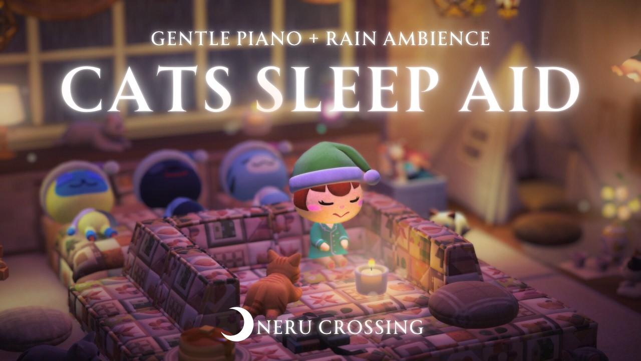 【あつ森BGM】雨の夜のリラックスピアノ☂️可愛いネコハウスで眠くなる💤｜睡眠導入・ヒーリング効果｜8時間｜作業用・睡眠用BGM｜Sleep Aid｜途中広告なし【ACNH】