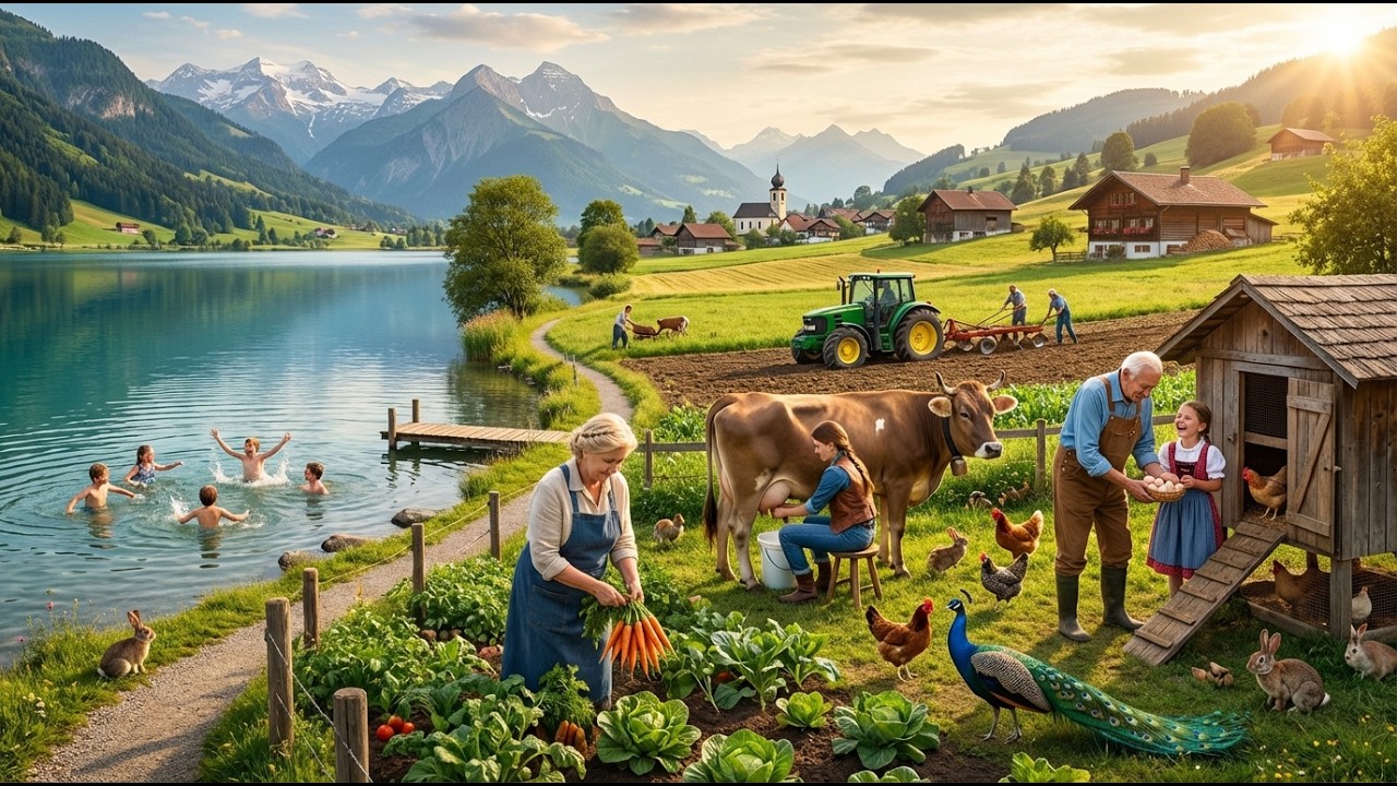 A Peaceful Day in the Alps 🌿 Harvesting, Animals & Simple Farm Life | Swiss Countryside Scenic Drive